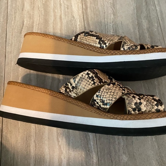 Circus Sam Edelman Burnett Slides Sandal 8 Snakeskin Print Slip On Wedge Brown - Picture 6 of 9